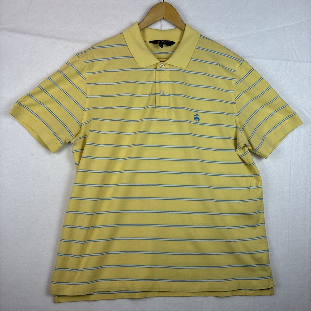 Brooks Brothers Polo Shirt Men's XL Slim Fit Supima Cotton Yellow W/ Blue Stripe